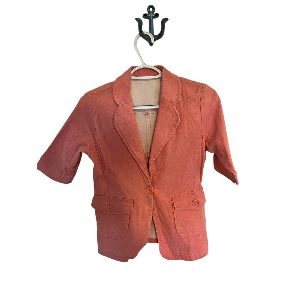 Coral Womens Short-Sleeve Blazer Jacket Top With Pockets